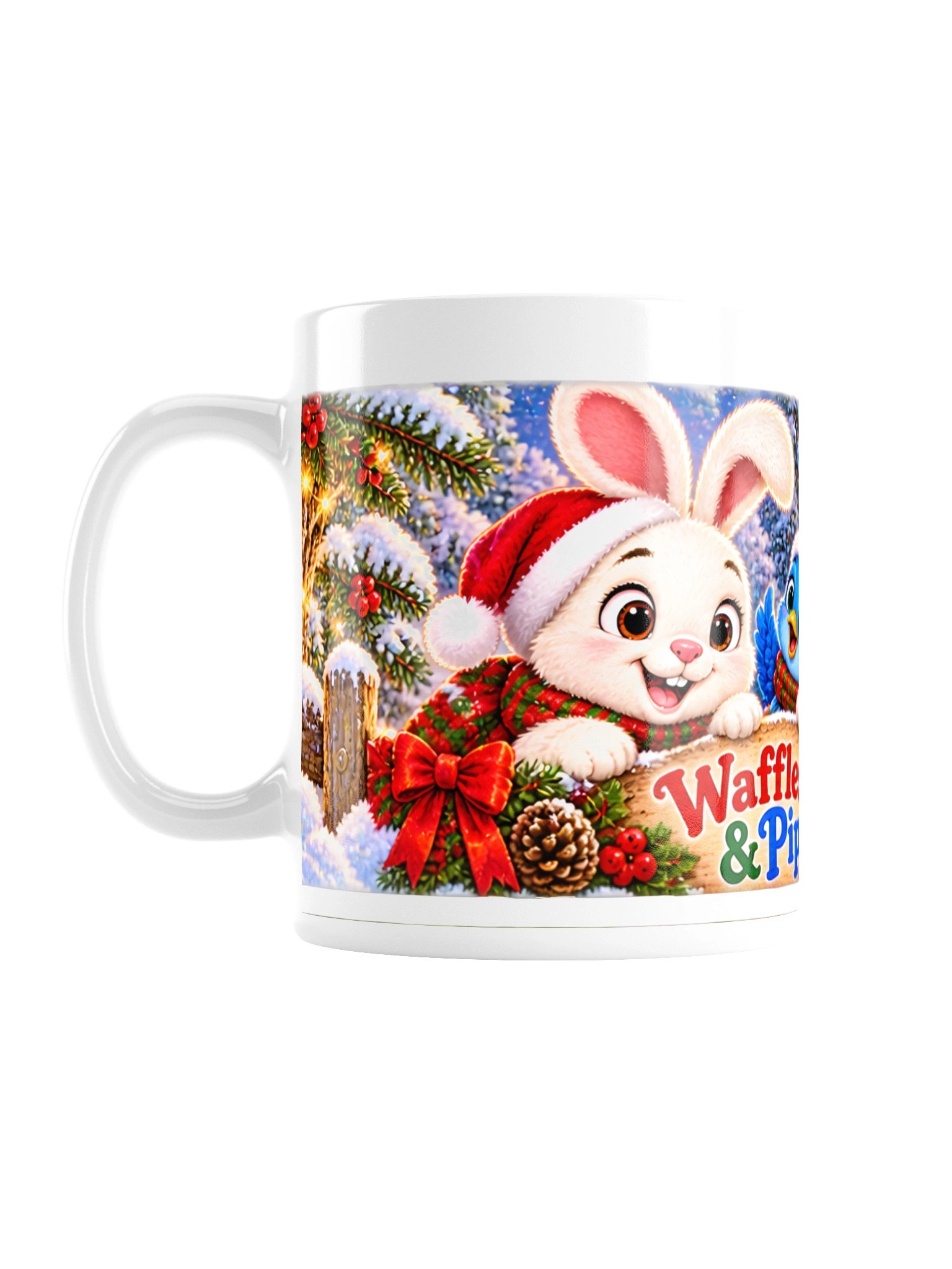 Waffles and Pip Christmas mug merchandise design